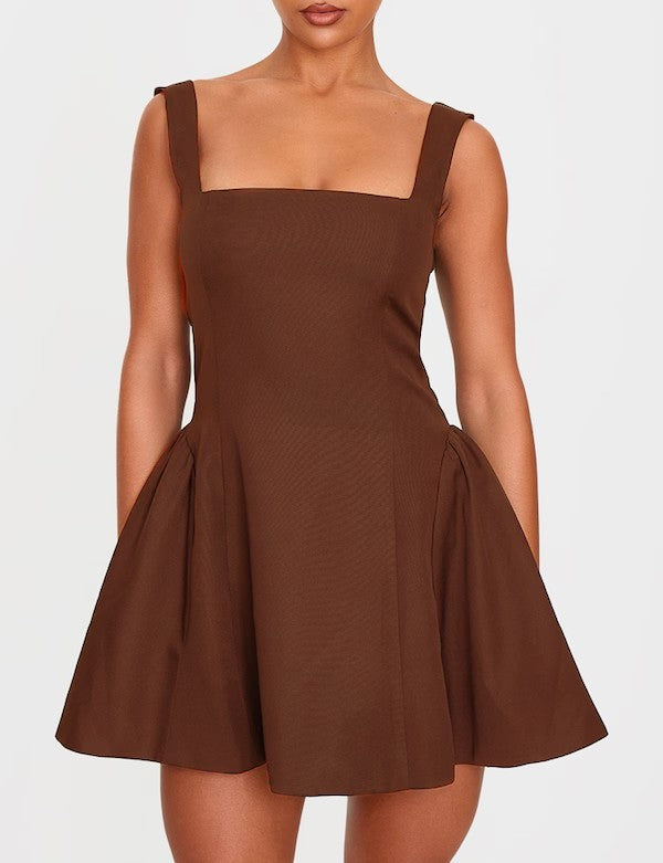 Damen A-Linien Kleid mit quadratischem Ausschnitt und angeschnittenen Taschen Drune