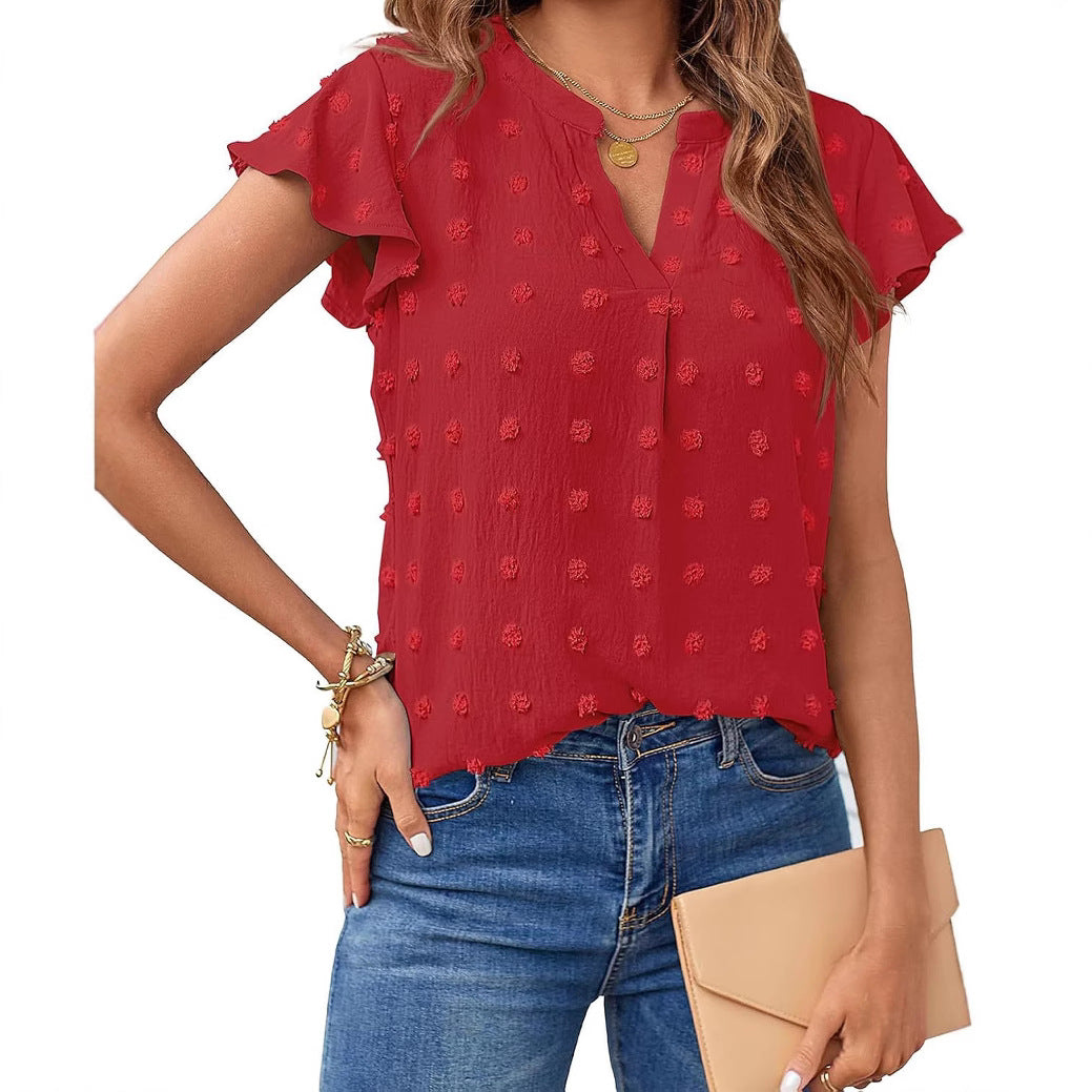 Damen Kurzarm Strukturiertes Blusenshirt Drune