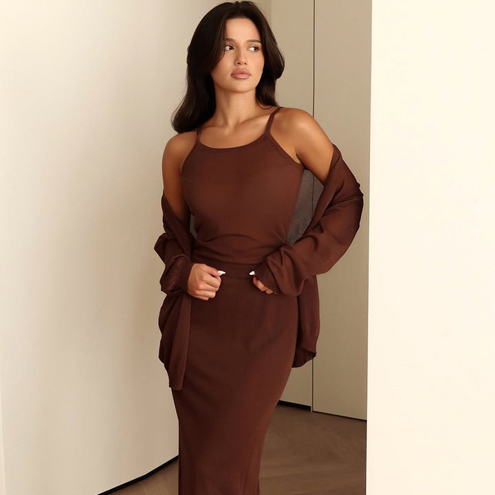 Damen langes Joint-Kleid mit offenem Cardigan Drune