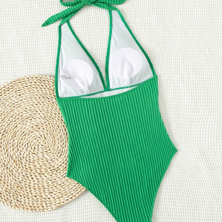 Damen Einteiler Badeanzug mit voluminöser Raffung und schmeichelndem V-Ausschnitt Drune