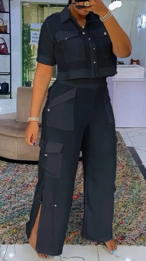 Damen stylisches Crop-Top und Cargo-Hosen Set Drune