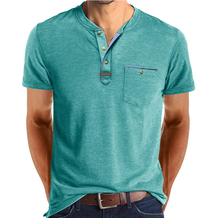 Herren Kurzarm-Henley T-Shirt mit modischen Akzenten Drune