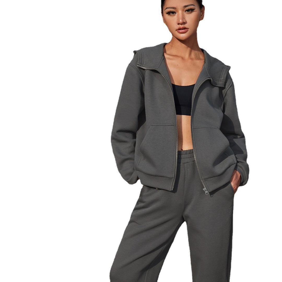 Damen sportliches Fleece-Set mit Kapuze und Reißverschluss Drune