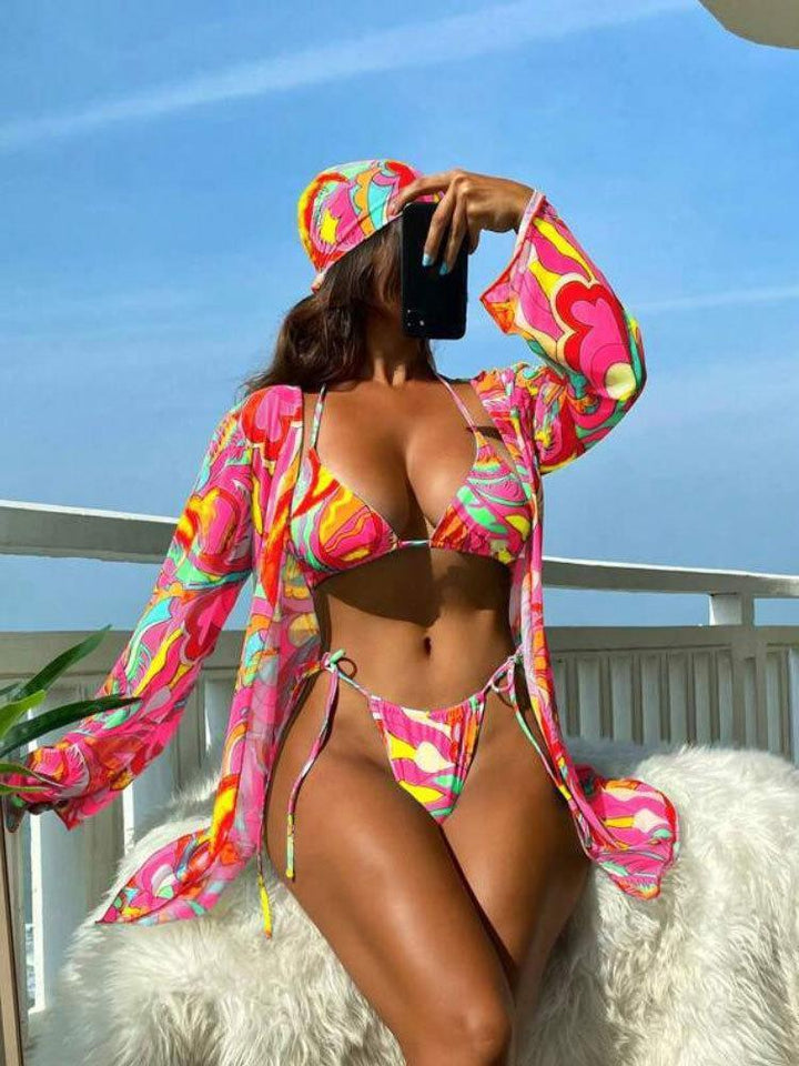 Damen Buntes Bikini-Set mit stylishen Überwurf Drune