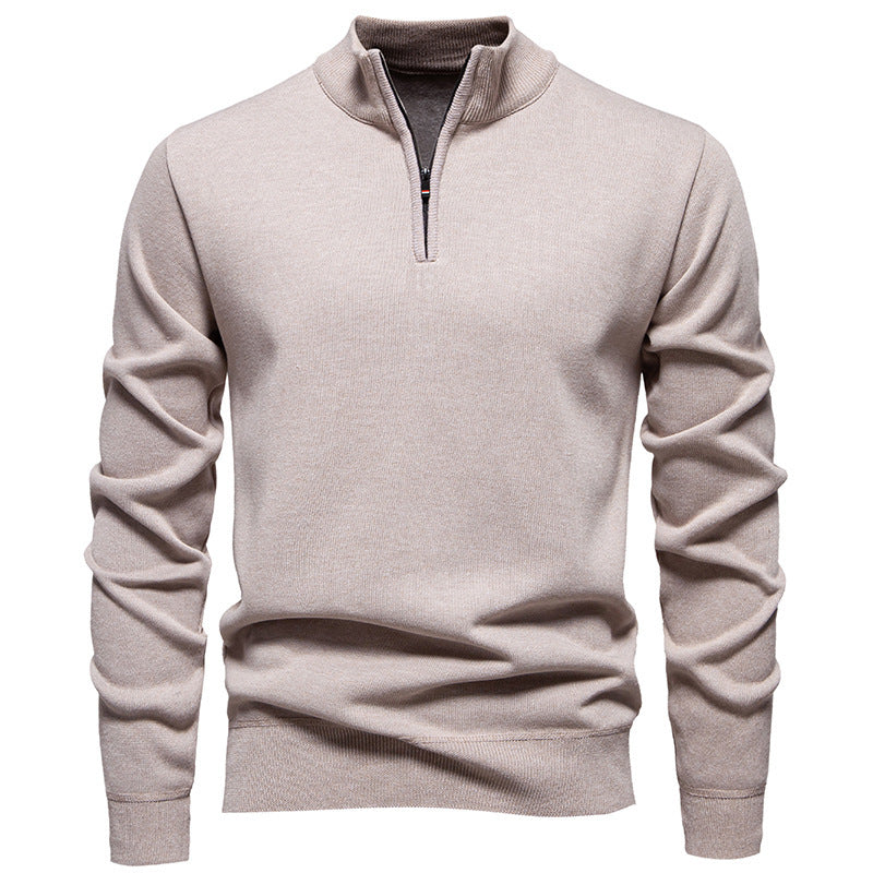 Herren nan Slim-Fit Feinstrickpullover mit kurzem Reißverschluss, Stehkragen und geripptem Bund Drune