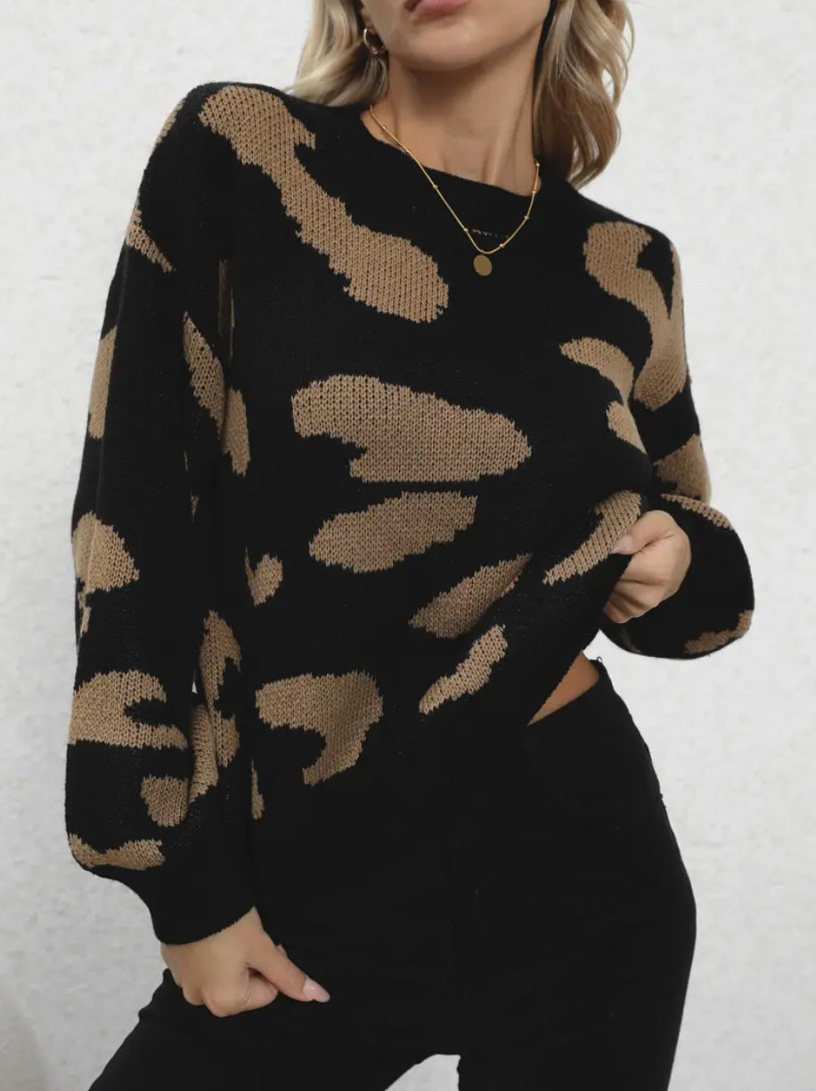 Damen modischer Strickpullover mit trendigem Leo-Design und weitem Schnitt Drune