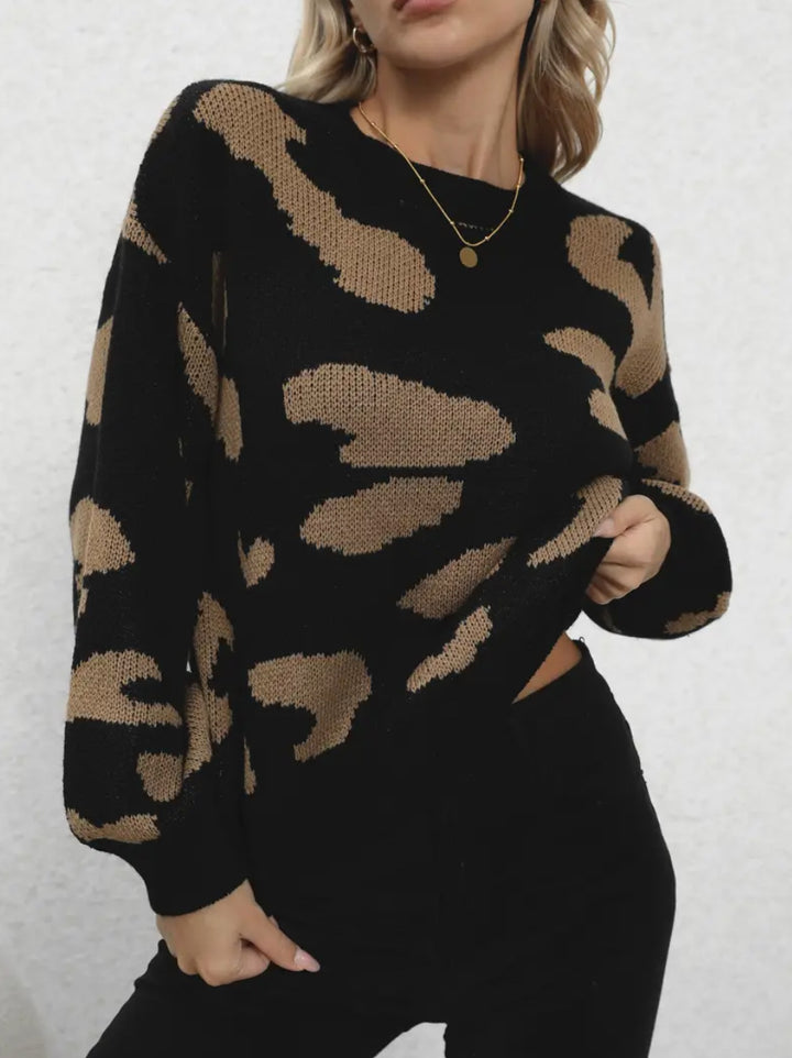 Damen modischer Strickpullover mit trendigem Leo-Design und weitem Schnitt Drune