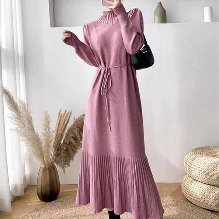 Damen Strickkleid mit Rippstruktur und Taillengürtel Drune
