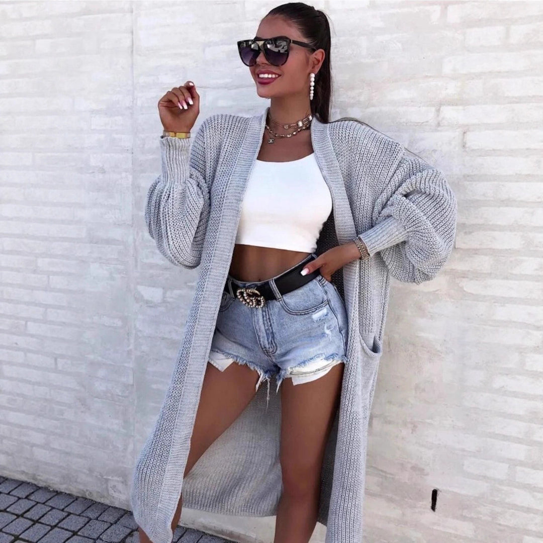 Damen Strickmantel mit weitem Schnitt und tiefen Taschen Drune