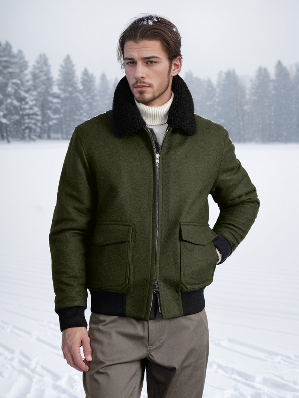 Herren Bomberjacke mit Fleece-Kragen und praktischen Taschen Drune