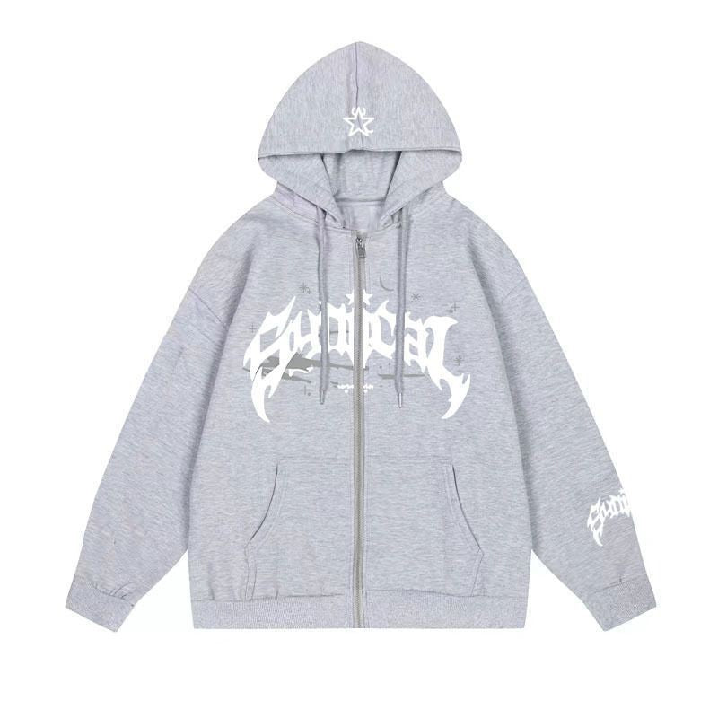 Damen lässiger Zip-Hoodie mit grafischem Druck Drune