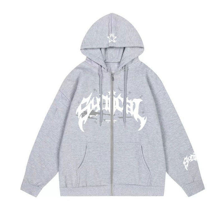 Damen lässiger Zip-Hoodie mit grafischem Druck Drune