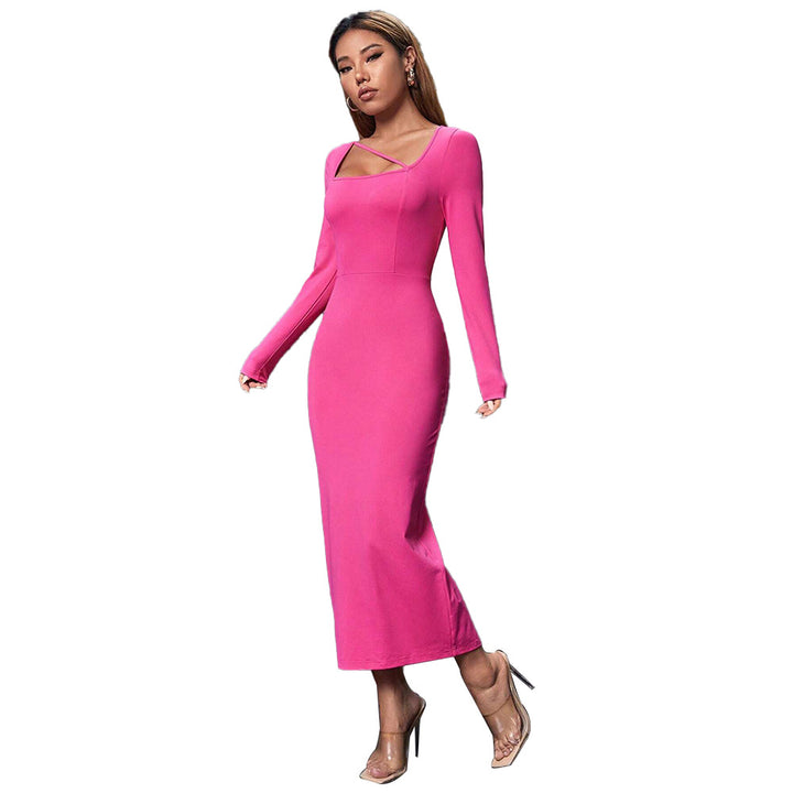 Damen Midi-Kleid mit asymmetrischem Ausschnitt und figurformender Silhouette Drune