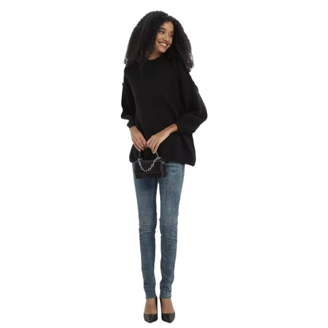Damen eleganter Strickpullover mit hohem Kragen und lässigem Schnitt Drune