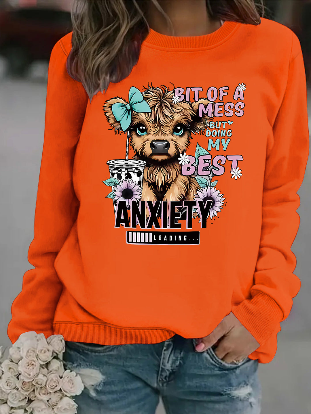 Damen Sweatshirt mit kreativem Hundedesign und inspirierendem Schriftzug Drune