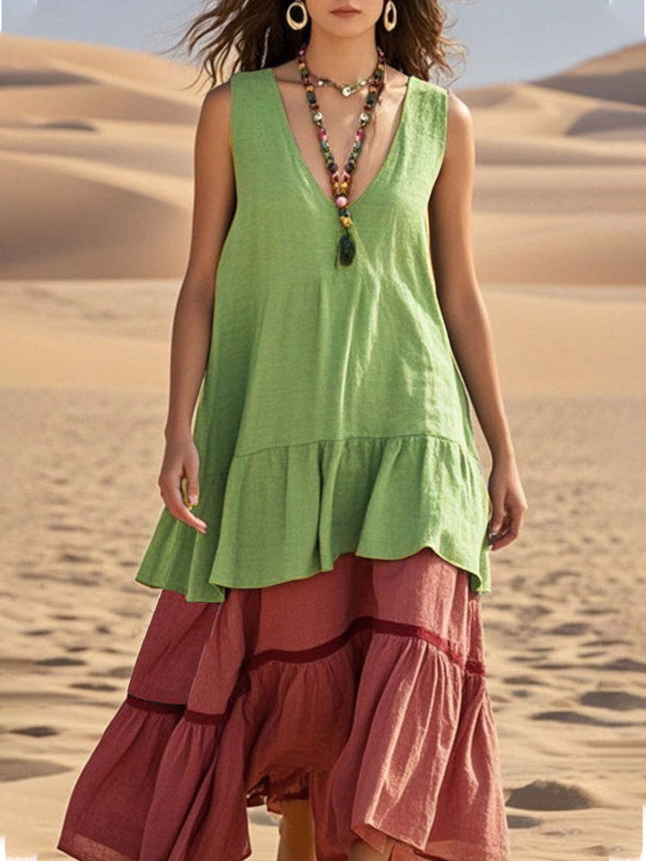 Damen lässiges Maxikleid mit voluminösem Saum Drune