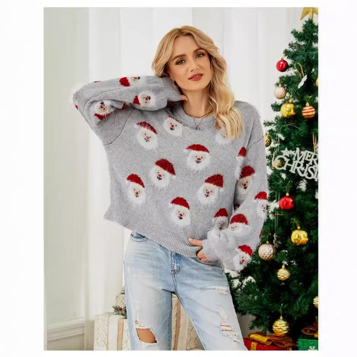Damen festlicher Pullover mit weihnachtlichem Santa-Muster Drune