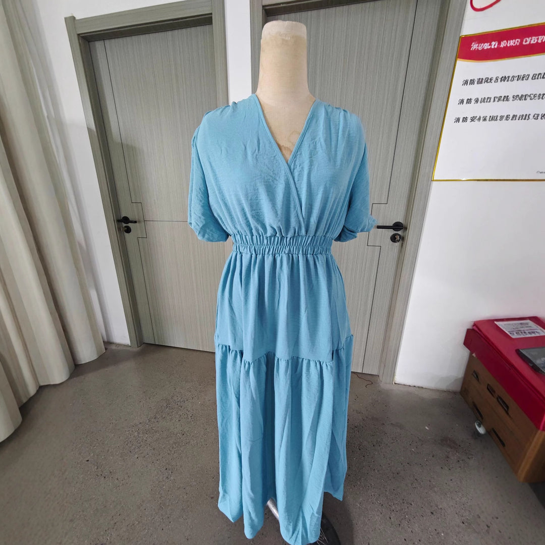 Damen Maxikleid mit puffärmeligem Design und elastischem Taillenzug Drune