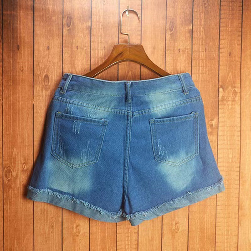 Damen Modische Destroyed Denim-Shorts mit kreativen Aufnähern Drune