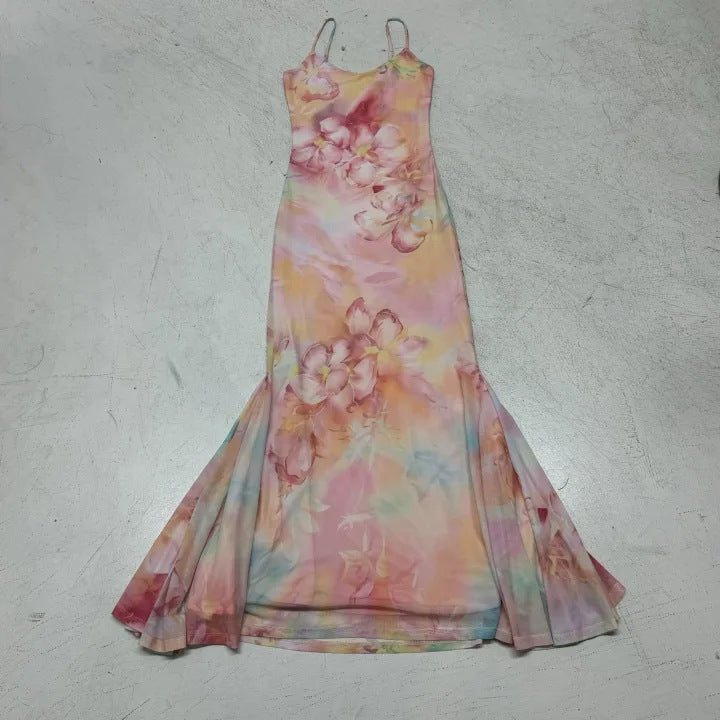 Damen Maxikleid mit floralem Design und Spaghettiträgern Drune