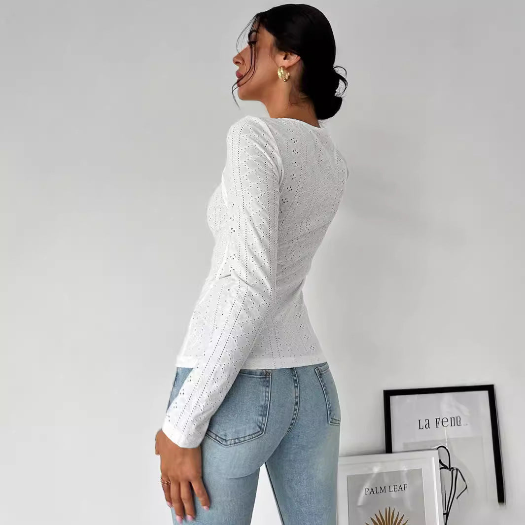 Damen Langarmshirt mit dekorativen Cut-Out-Details und angenehmem Baumwollstoff Drune