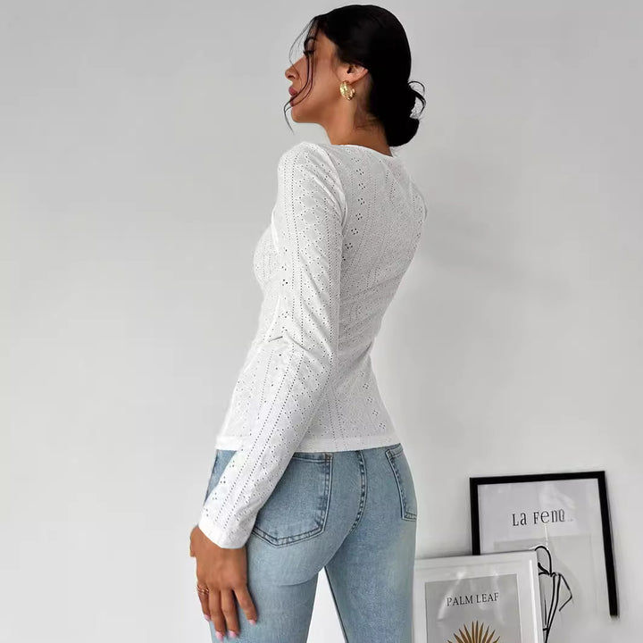 Damen Langarmshirt mit dekorativen Cut-Out-Details und angenehmem Baumwollstoff Drune