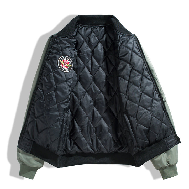 Herren  bestickte Raum-Patch-Flight-Bomberjacke mit wattierter Fütterung und Utility-Tasche am Ärmel Drune