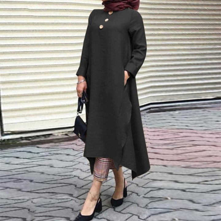 Damen Longshirt mit asymmetrischem Saum und Knopfdetail Drune