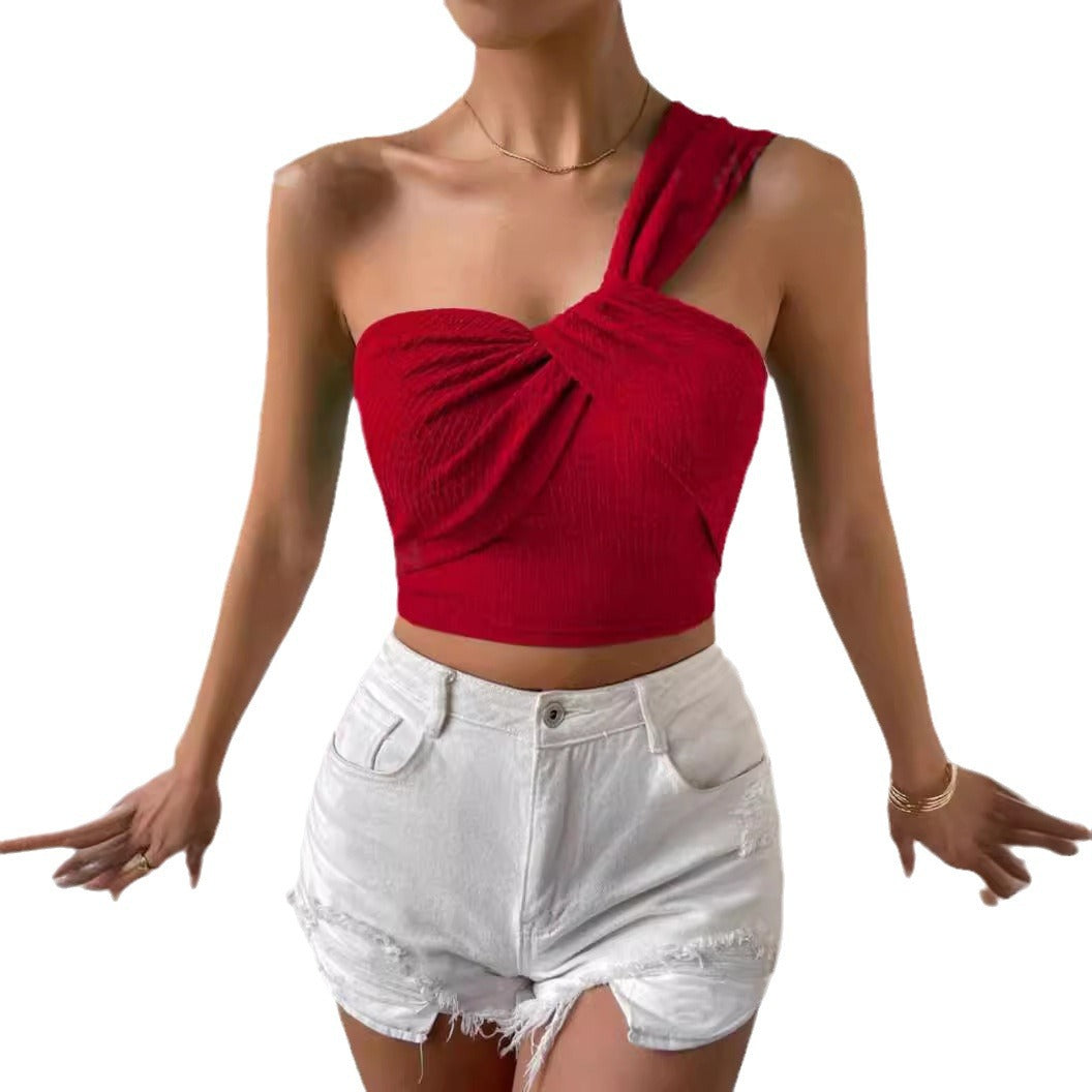 Damen Off-Shoulder Crop-Top mit raffiniertem Raffung und asymmetrischem Design Drune