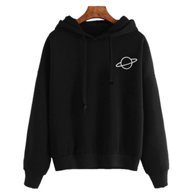 Damen Kapuzenpullover mit kreativem Planeten-Design und bequemen Schnitt Drune