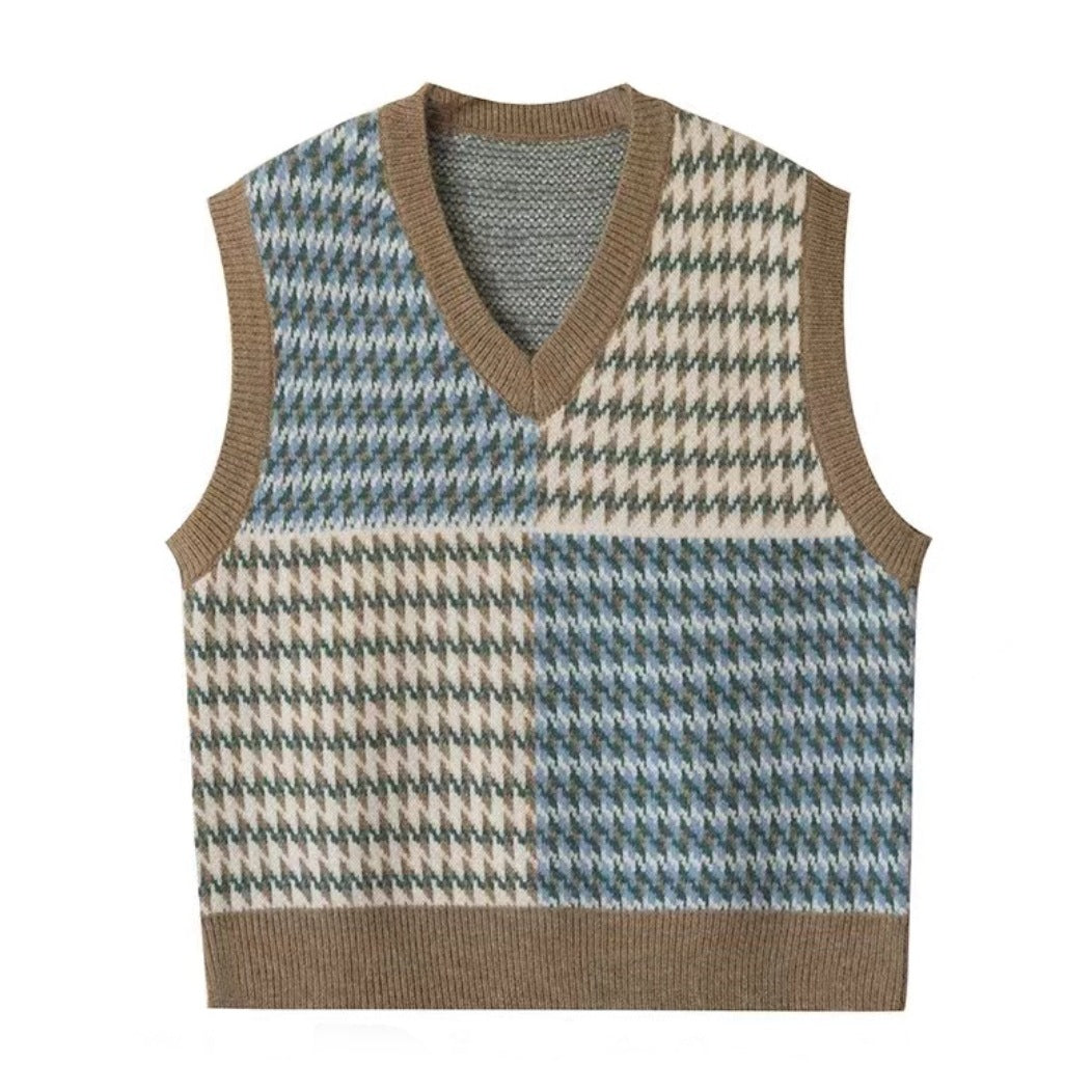 Damen Stylischer V-Neck Strickpullover im Farbblockdesign Drune