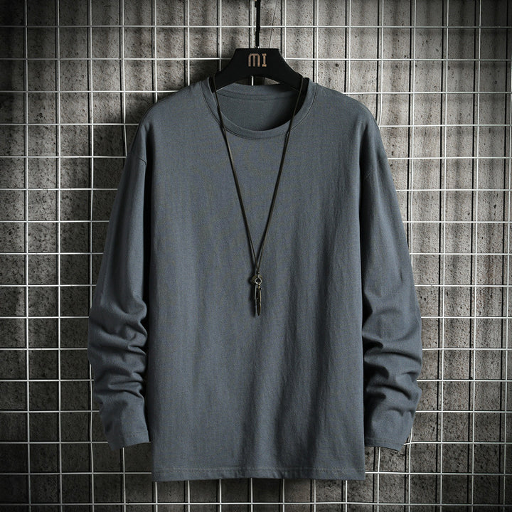 Herren nan lässiges Baumwoll-Basic-Langarmshirt mit Rundhals, Relaxed Fit und verstärkter Saumverarbeitung Drune