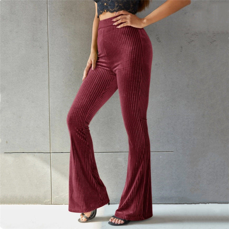 Damen Bootcut-Hose mit Rippstruktur und hohem Bund Drune
