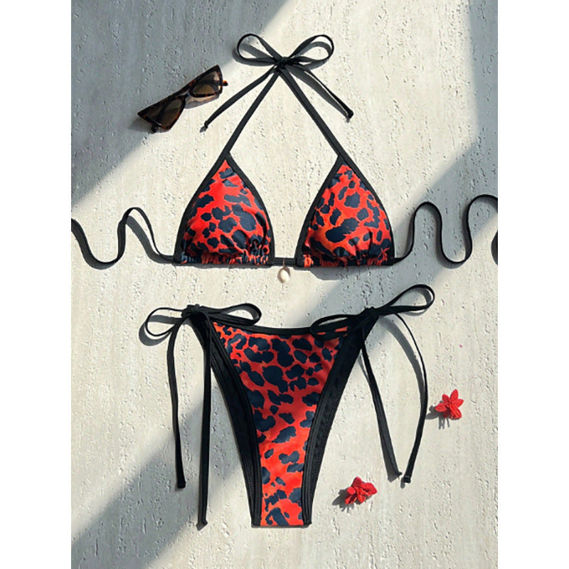 Damen Triangel-Bikini mit animalischem Muster und seitlichen Krawatten Drune