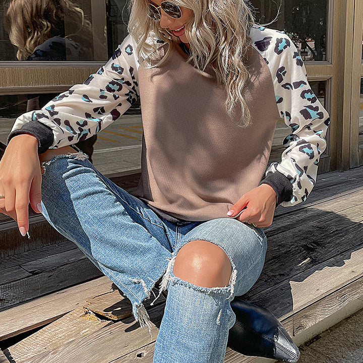 Damen lässiger Pullover mit tierischem Muster und modischen Ärmeln Drune