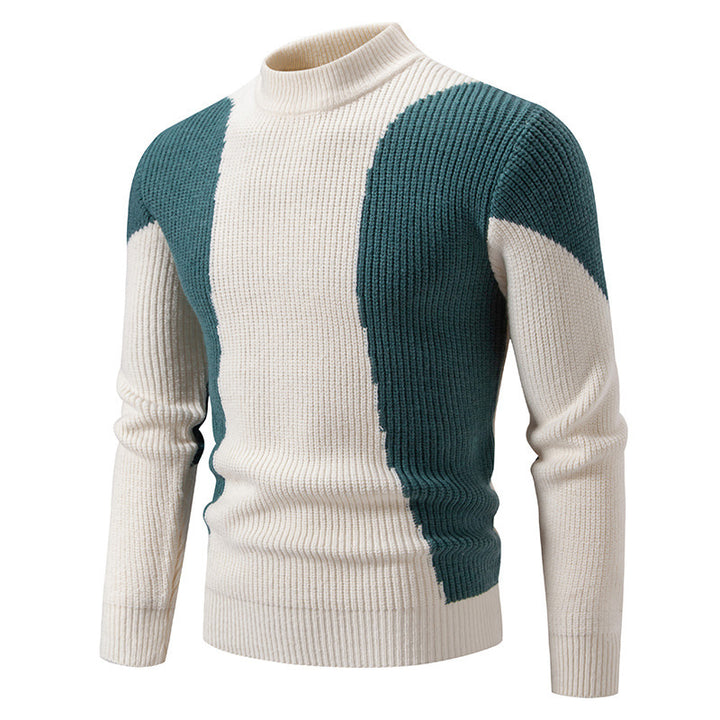 Herren nan gerippter Feinstrickpullover mit Stehkragen und kontrast-Blockdesign Drune