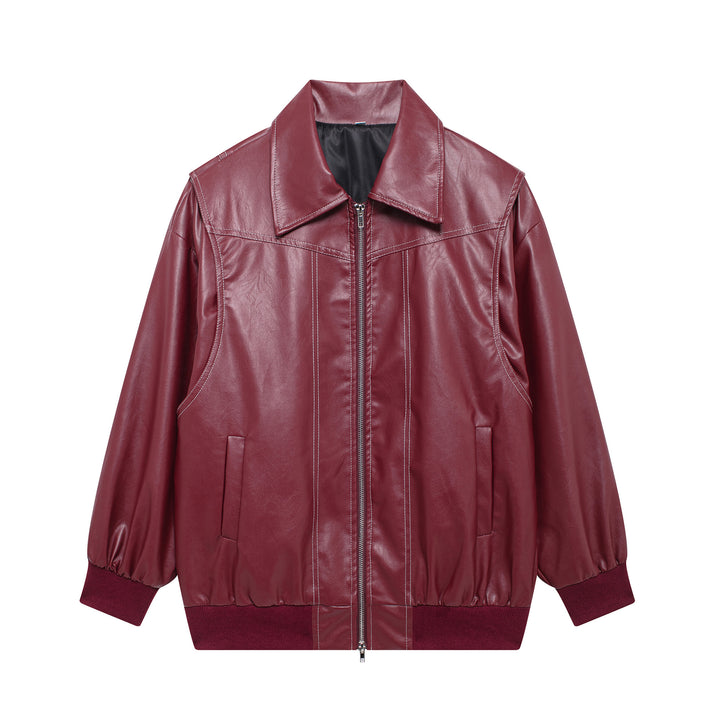 Damen Kunstlederjacke mit elastischen Bündchen und hochschließendem Kragen Drune