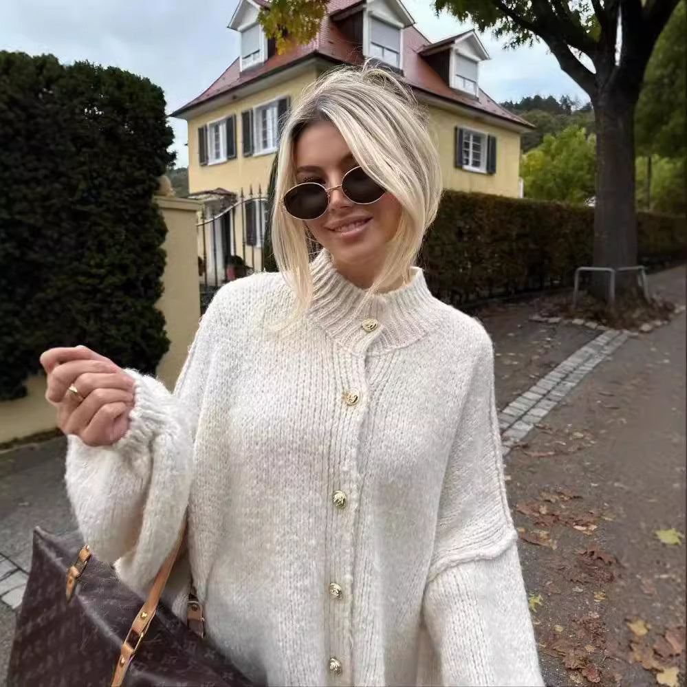 Damen lässige Strickjacke mit Knopfverschluss und oversized Passform Drune