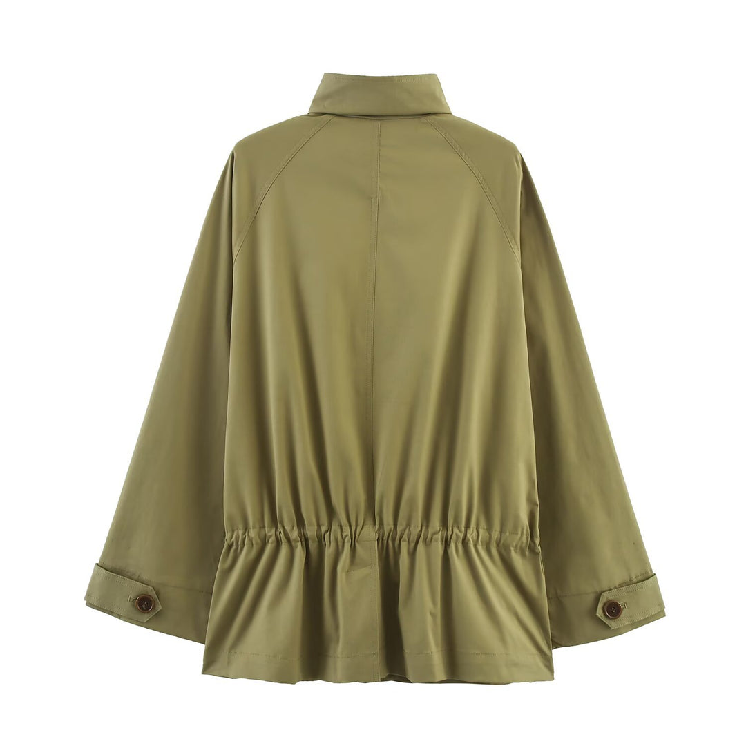Damen lässige Utility-Jacke mit hohem Kragen und praktischen Taschen Drune