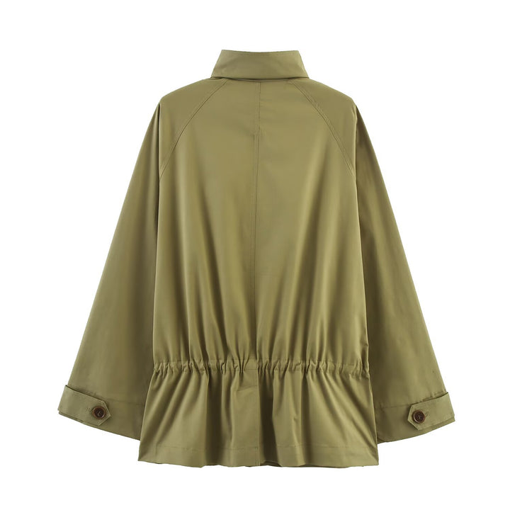 Damen lässige Utility-Jacke mit hohem Kragen und praktischen Taschen Drune
