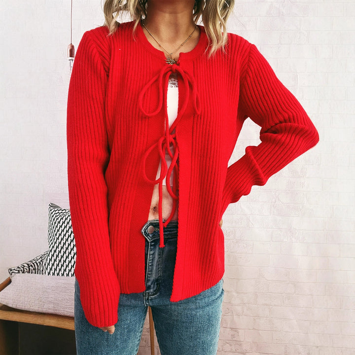 Damen Strickjacke mit dekorativem Schnürdesign und strukturiertem Material Drune
