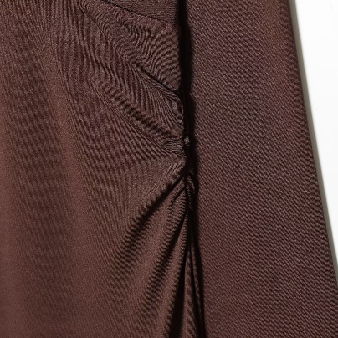 Damen Maxikleid mit tiefem V-Ausschnitt und drapierten Details Drune