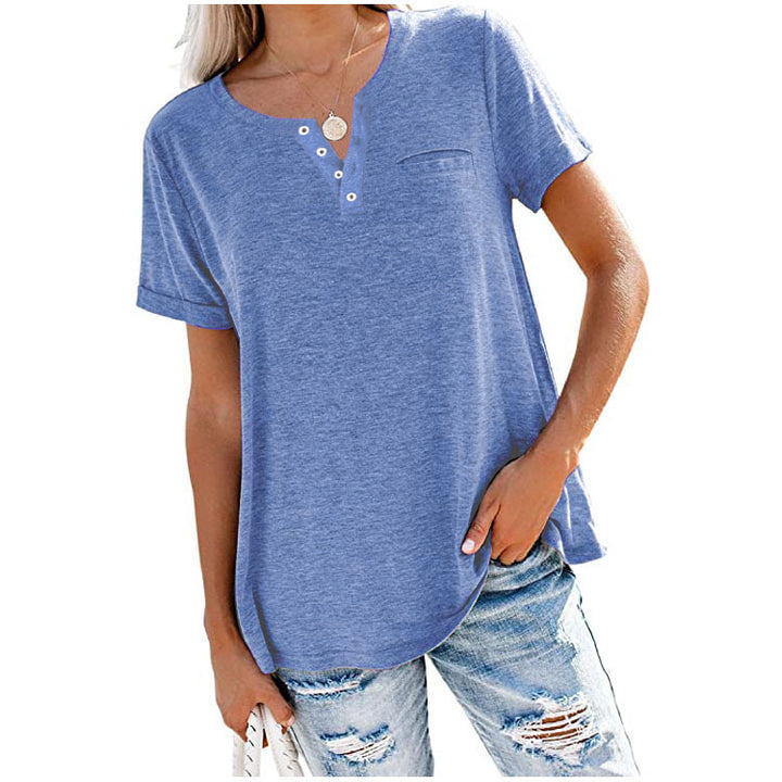 Damen Freizeit T-Shirt mit Knopfleiste und Brusttasche Drune