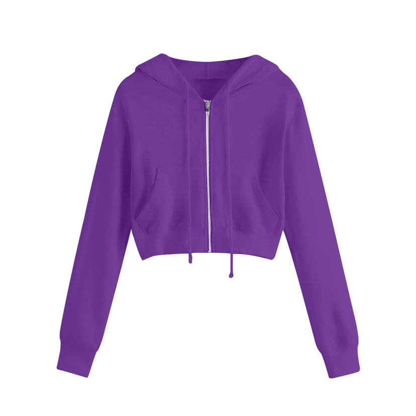 Damen Kurzarm Hoodie mit Reißverschluss und Kängurutasche Drune