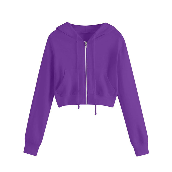 Damen Kurzarm Hoodie mit Reißverschluss und Kängurutasche Drune