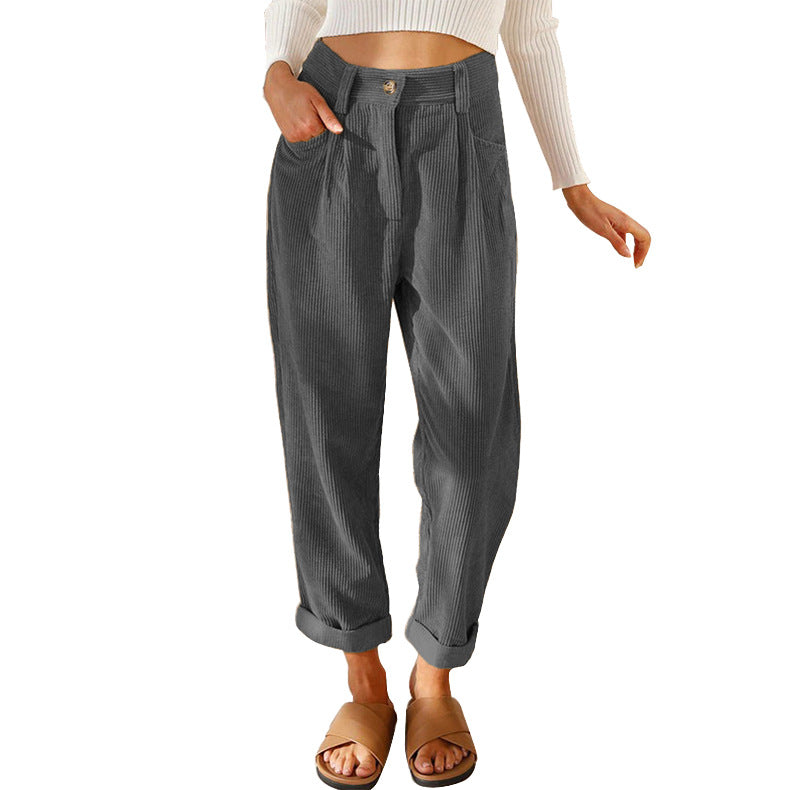 Damen modische Cordhose mit hohem Bund und weitem Bein Drune