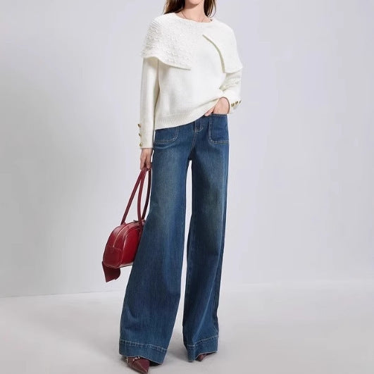 Damen eleganter Waldgrün Pullover mit hochwertigem strukturiertem Kragen Drune