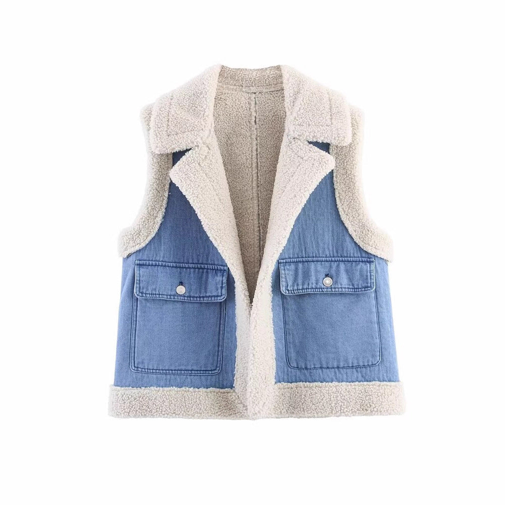 Damen Weste im Vintage-Style aus Denim mit Fleecefutter Drune
