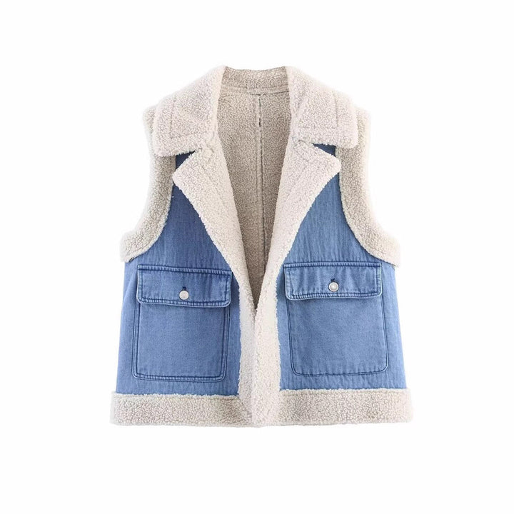 Damen Weste im Vintage-Style aus Denim mit Fleecefutter Drune