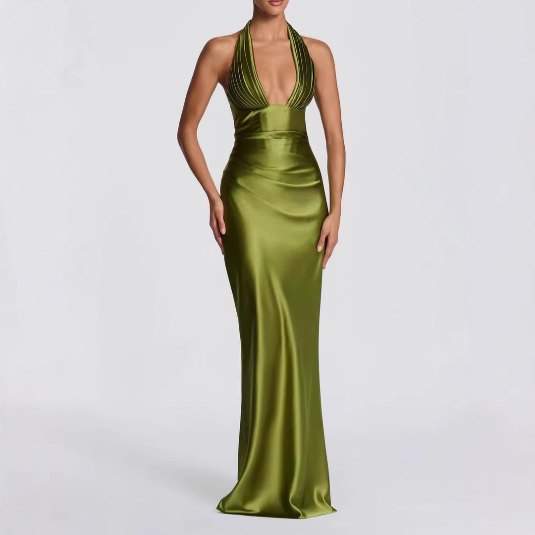 Damen Elegantes langes Abendkleid mit tiefem V-Ausschnitt Drune